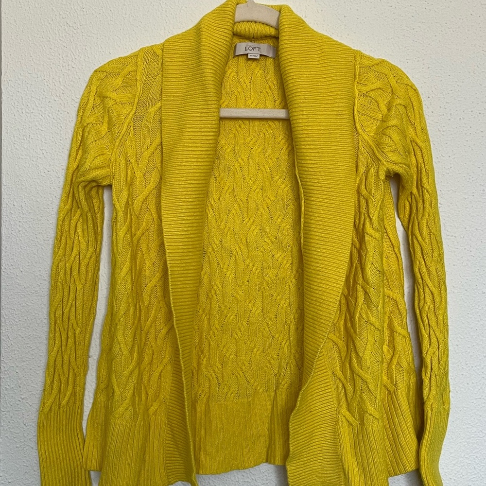 LOFT Yellow Cable Knit Cardigan